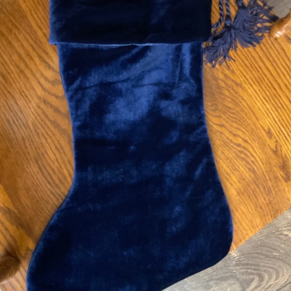 Christmas Stocking Target Dark Blue Velvet with Decorative Metal Buttons Vintage